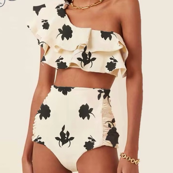 New Without Tags Printed One-Shoulder Ruffle Split Bikini XL - Picture 1 of 5